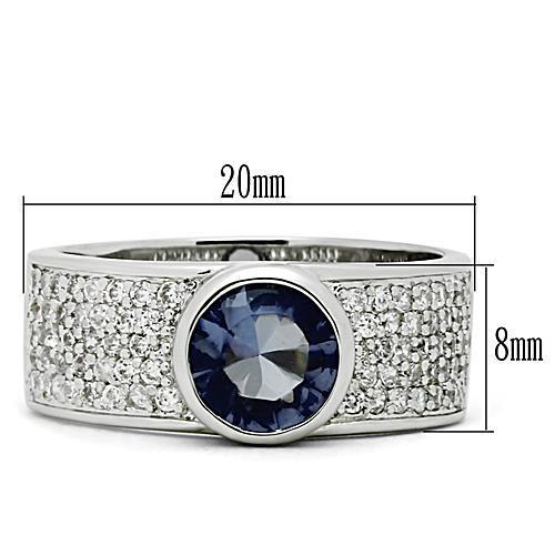 MA3W146 - Rhodium Brass Ring with Synthetic Synthetic Glass in Light Sapphire