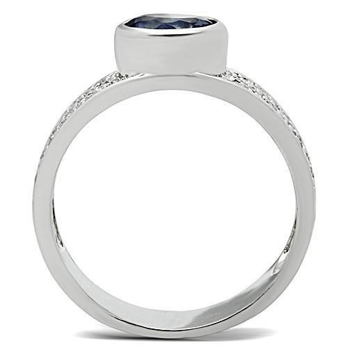 MA3W146 - Rhodium Brass Ring with Synthetic Synthetic Glass in Light Sapphire