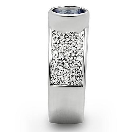 MA3W146 - Rhodium Brass Ring with Synthetic Synthetic Glass in Light Sapphire