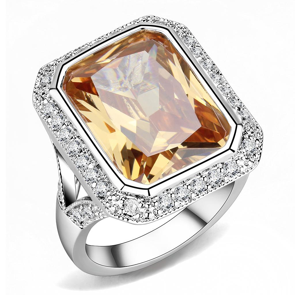 MA3W1471 - Rhodium Brass Ring with AAA Grade CZ  in Champagne