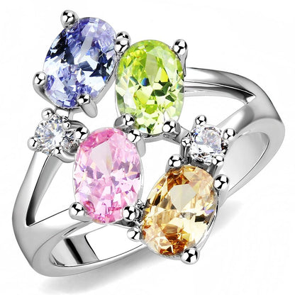 MAJean Cocktail Ring - Rhodium Brass, AAA CZ , Multi Color - 3W1474