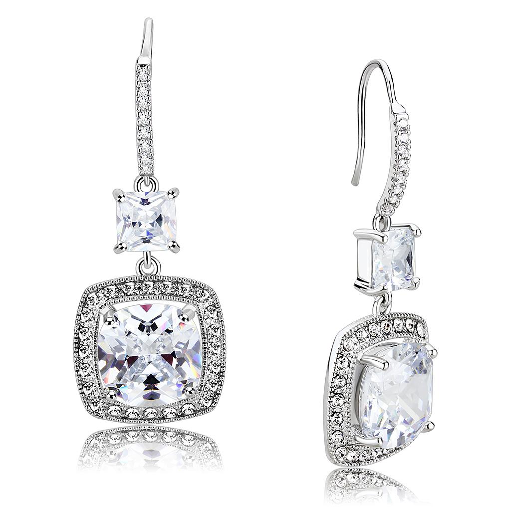 MA3W1477 - Rhodium Brass Earrings with AAA Grade CZ  in Clear