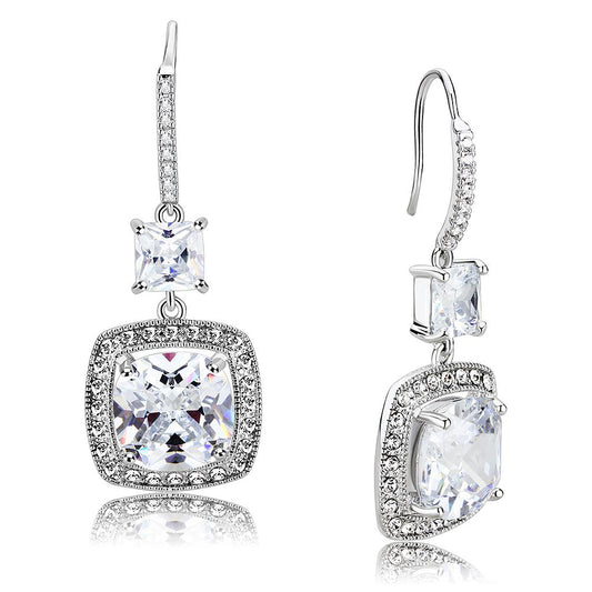 MA3W1477 - Rhodium Brass Earrings with AAA Grade CZ  in Clear