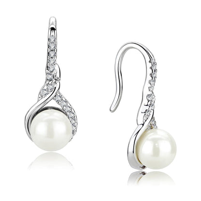 MA3W1478 - Rhodium Brass Earrings with Synthetic Pearl in White