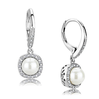 MA3W1479 - Rhodium Brass Earrings with Synthetic Pearl in White