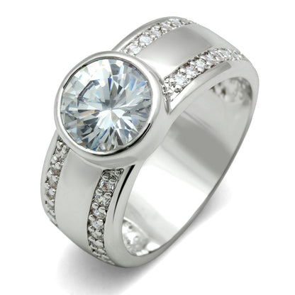 MA3W147 - Rhodium Brass Ring with AAA Grade CZ  in Clear