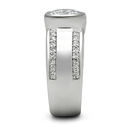 MA3W147 - Rhodium Brass Ring with AAA Grade CZ  in Clear
