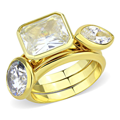 MA3W1482 - Gold Brass Ring with AAA Grade CZ  in Clear