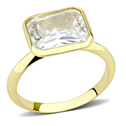 MA3W1483 - Gold Brass Ring with AAA Grade CZ  in Clear