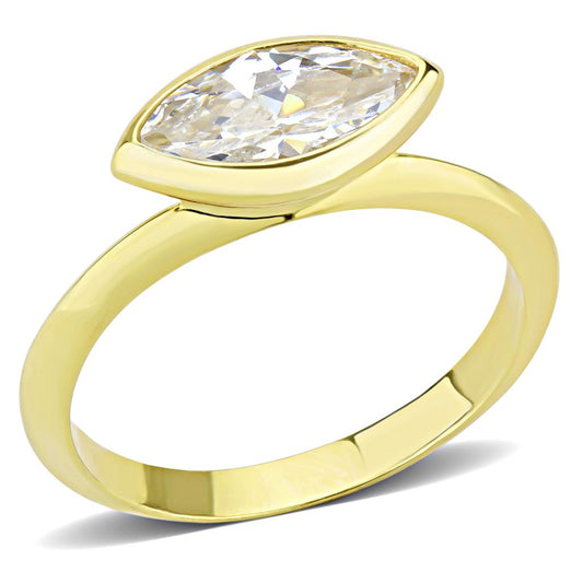 MA3W1484 - Gold Brass Ring with AAA Grade CZ  in Clear