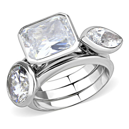 MA3W1486 - Rhodium Brass Ring with AAA Grade CZ  in Clear
