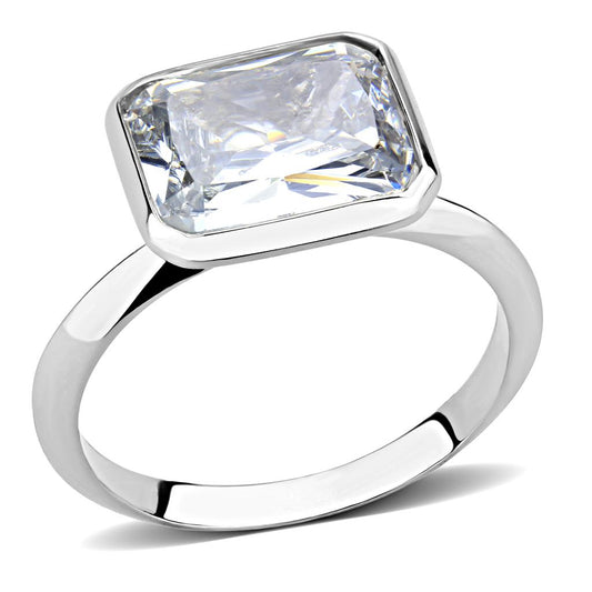 MA3W1488 - Rhodium Brass Ring with AAA Grade CZ  in Clear