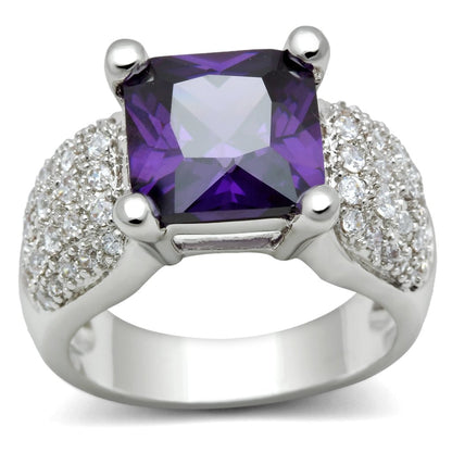 MA3W148 - Rhodium Brass Ring with AAA Grade CZ  in Amethyst