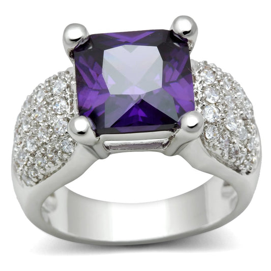 MA3W148 - Rhodium Brass Ring with AAA Grade CZ  in Amethyst