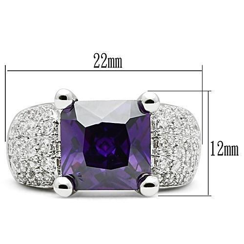 MA3W148 - Rhodium Brass Ring with AAA Grade CZ  in Amethyst