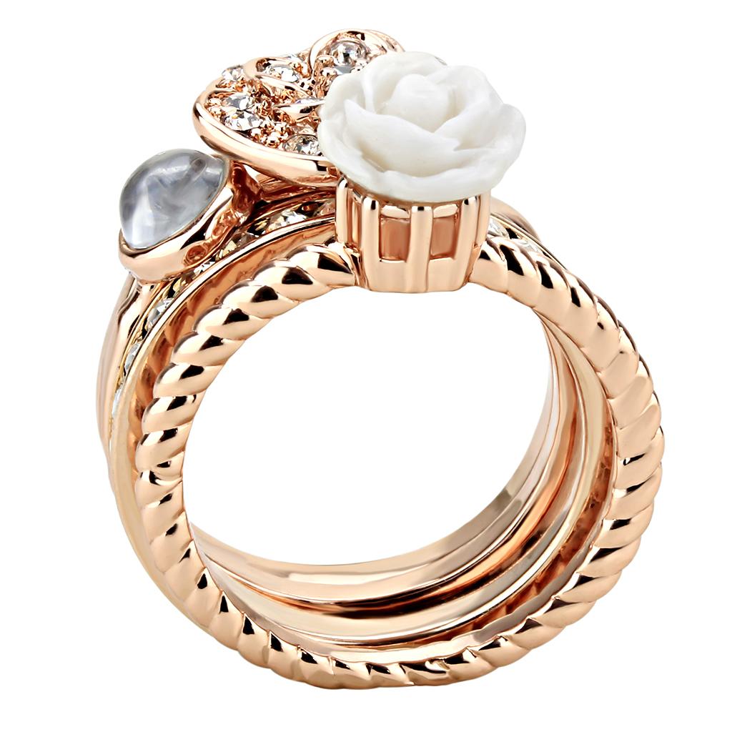 MA3W1490 - Rose Gold Brass Ring with Synthetic Synthetic Stone in White