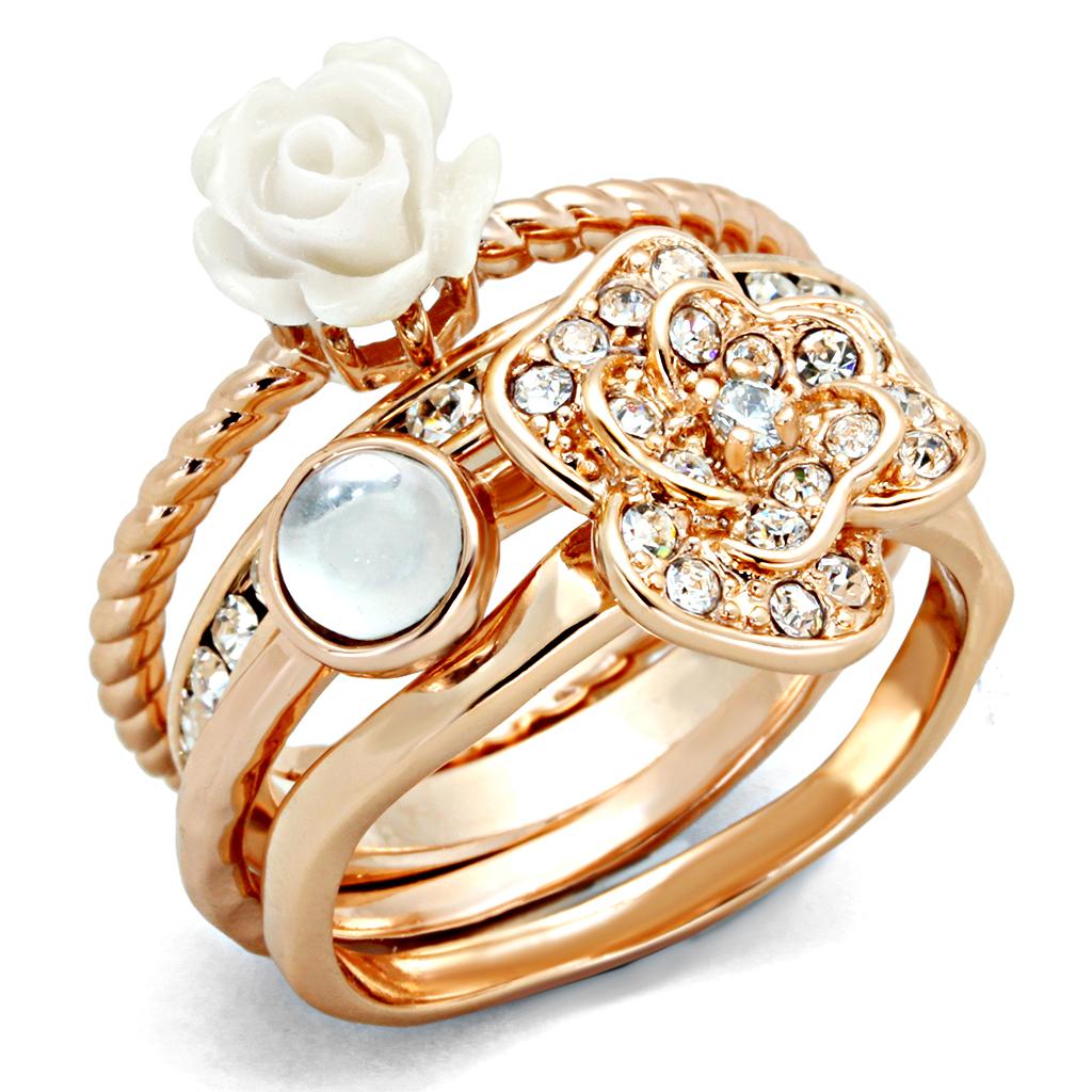 MA3W1490 - Rose Gold Brass Ring with Synthetic Synthetic Stone in White