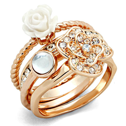 MA3W1490 - Rose Gold Brass Ring with Synthetic Synthetic Stone in White