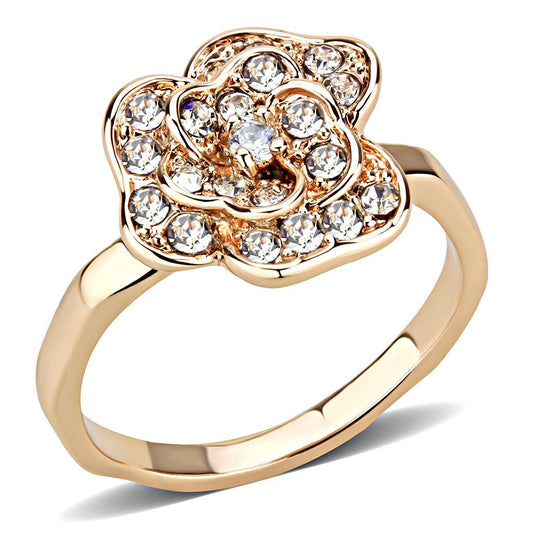 MA3W1491 - Rose Gold Brass Ring with Top Grade Crystal  in Clear
