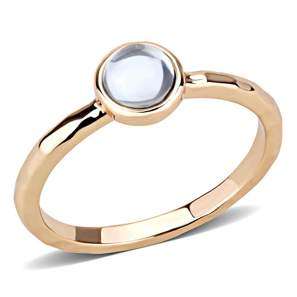 MA3W1493 - Rose Gold Brass Ring with Synthetic Synthetic Glass in Aquamarine