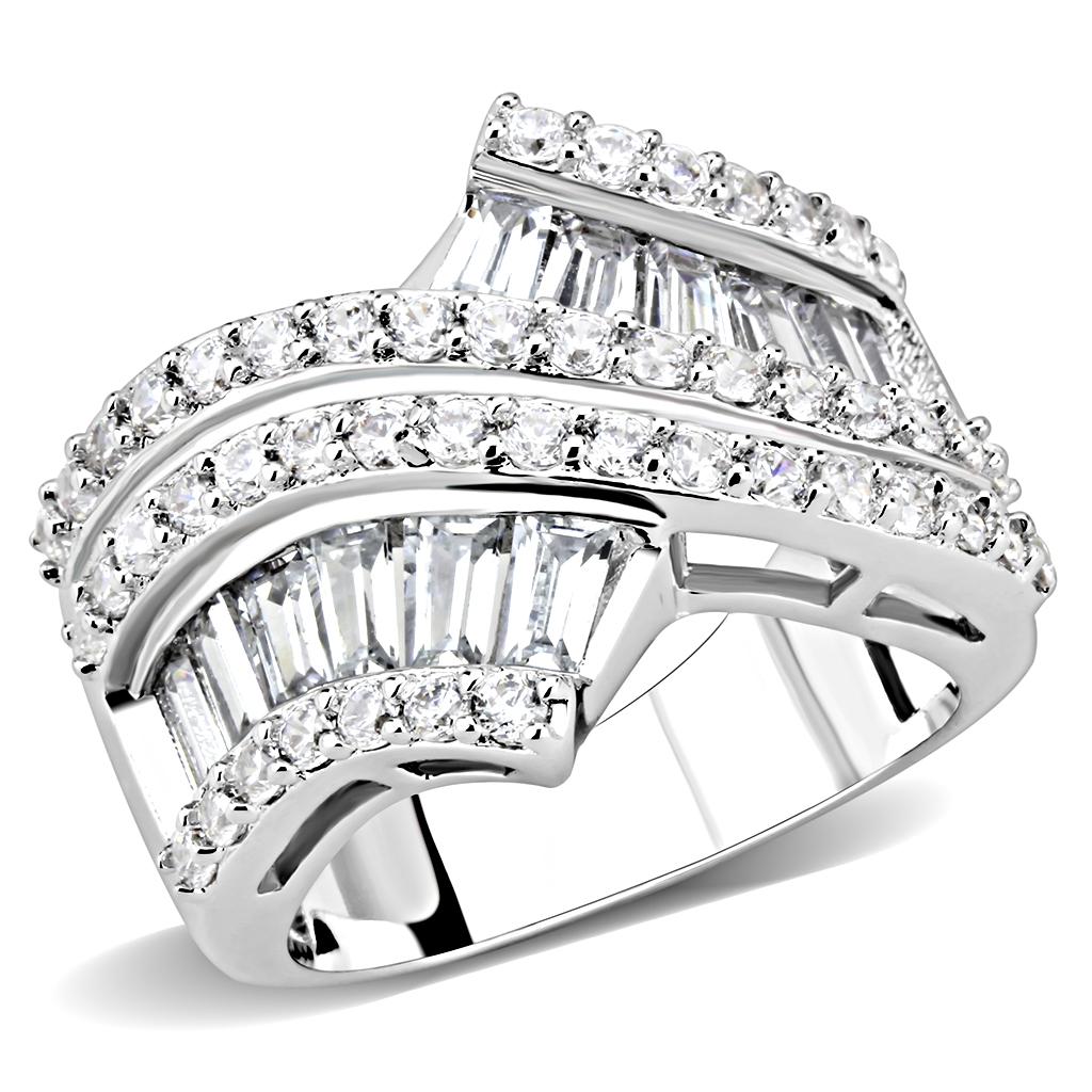 MA3W1501 - Rhodium Brass Ring with AAA Grade CZ  in Clear