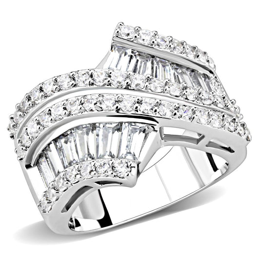 MA3W1501 - Rhodium Brass Ring with AAA Grade CZ  in Clear