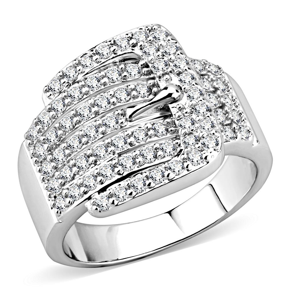 MA3W1502 - Rhodium Brass Ring with AAA Grade CZ  in Clear