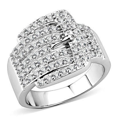 MA3W1502 - Rhodium Brass Ring with AAA Grade CZ  in Clear