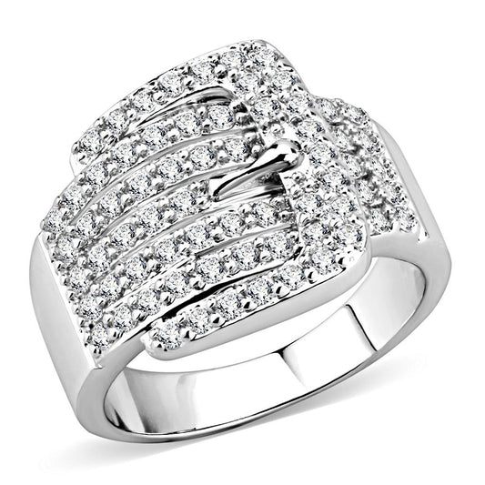 MA3W1502 - Rhodium Brass Ring with AAA Grade CZ  in Clear