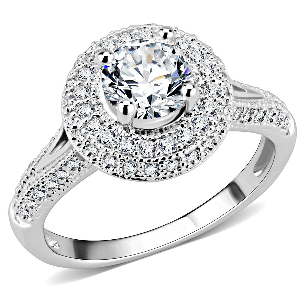 MA3W1506 - Rhodium Brass Ring with AAA Grade CZ  in Clear