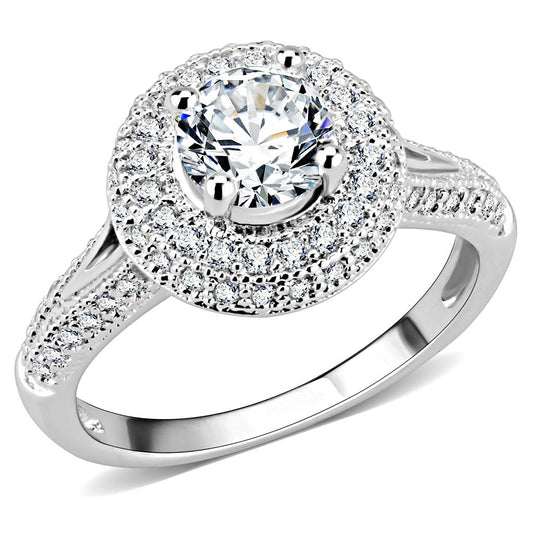MA3W1506 - Rhodium Brass Ring with AAA Grade CZ  in Clear