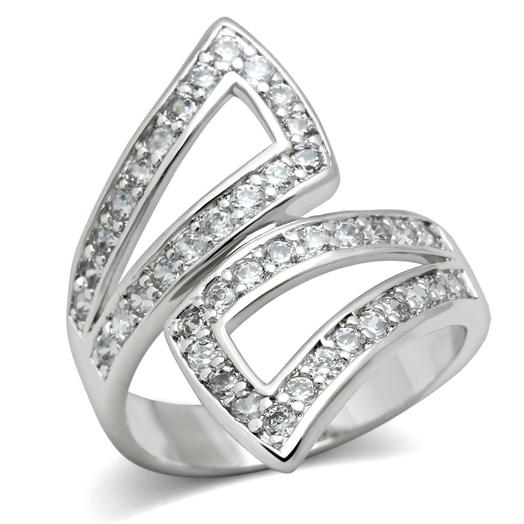 MA3W150 - Rhodium Brass Ring with AAA Grade CZ  in Clear