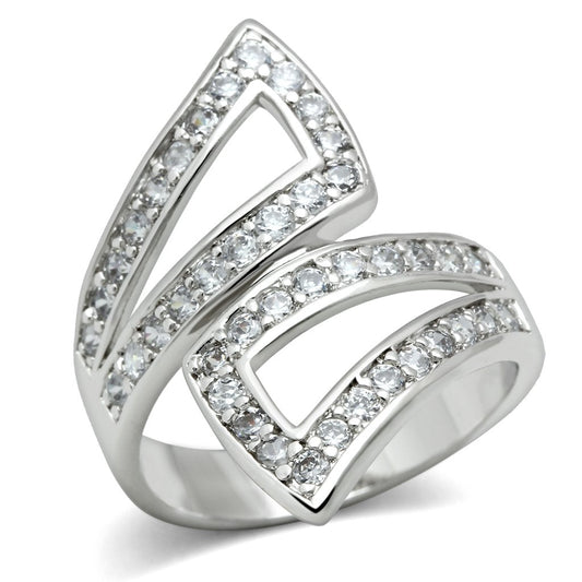 MA3W150 - Rhodium Brass Ring with AAA Grade CZ  in Clear