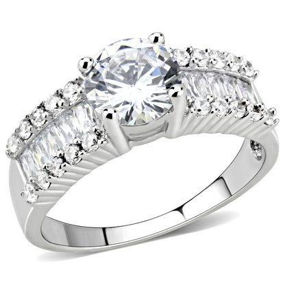 MA3W1510 - Rhodium Brass Ring with AAA Grade CZ  in Clear