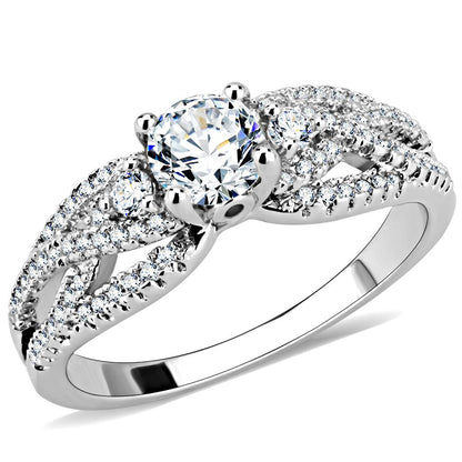 MA3W1511 - Rhodium Brass Ring with AAA Grade CZ  in Clear