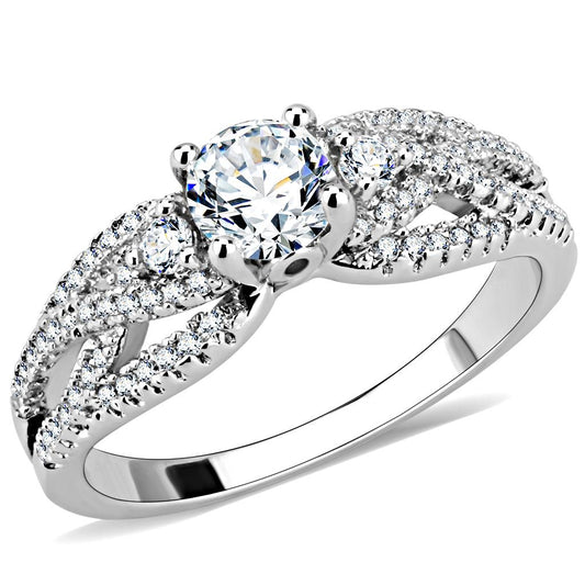 MA3W1511 - Rhodium Brass Ring with AAA Grade CZ  in Clear