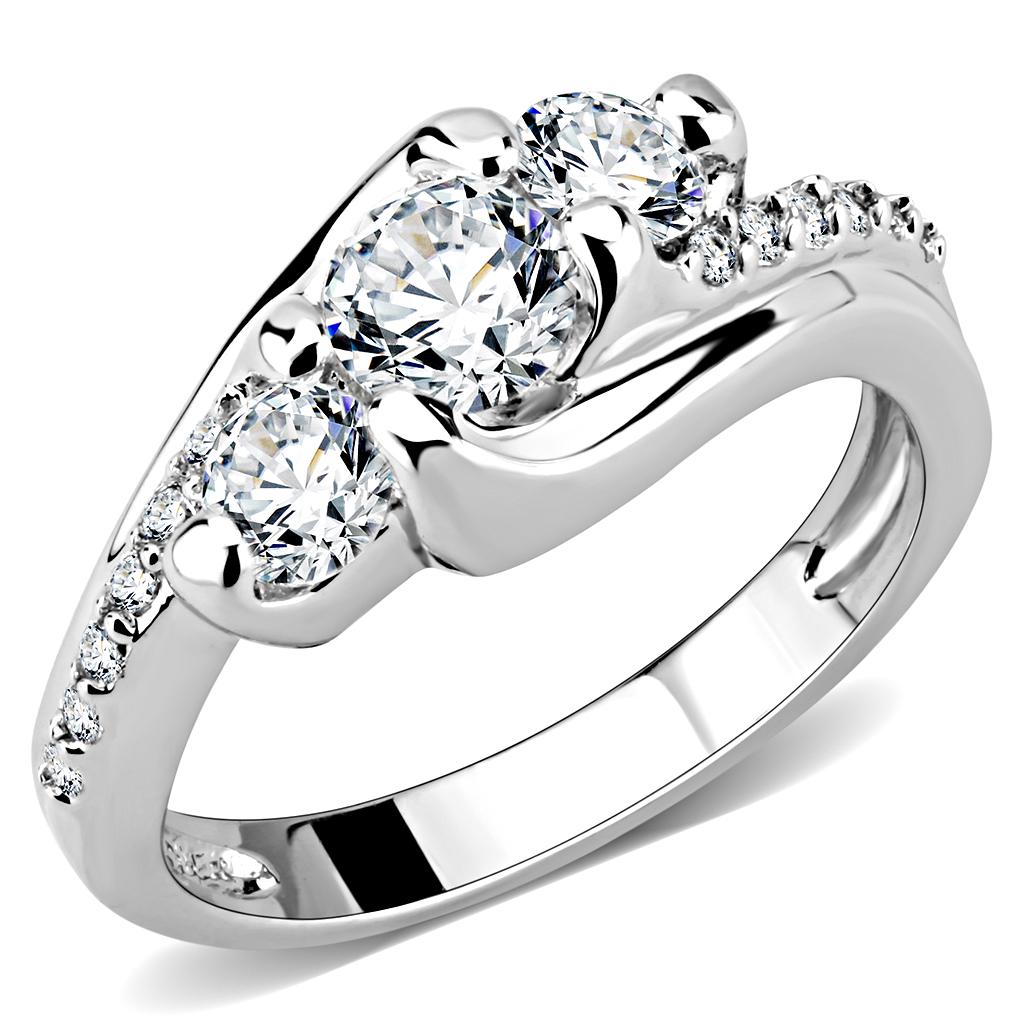 MA3W1512 - Rhodium Brass Ring with AAA Grade CZ  in Clear