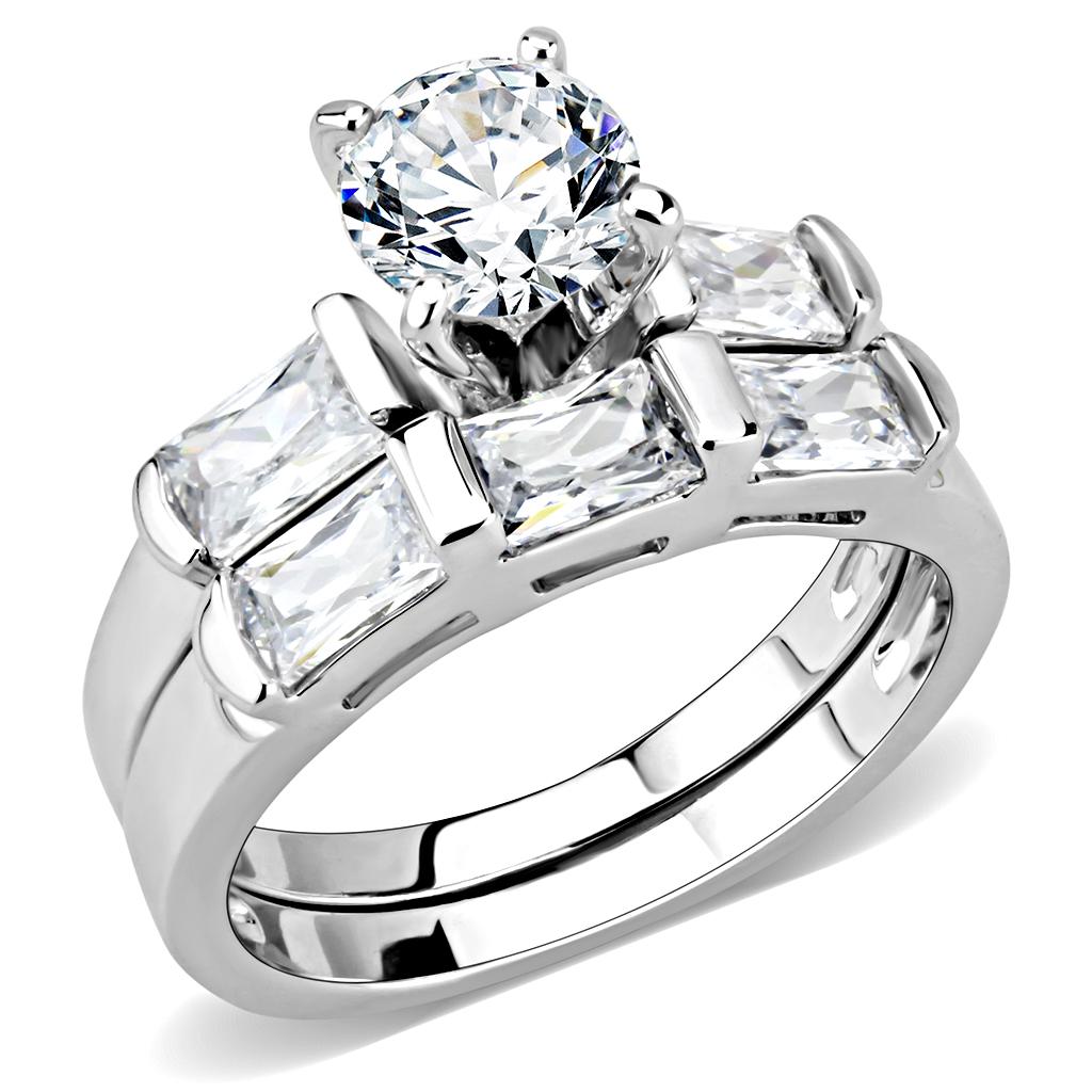 MA3W1515 - Rhodium Brass Ring with AAA Grade CZ  in Clear