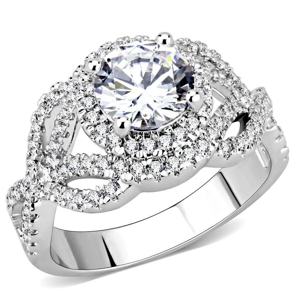MA3W1519 - Rhodium Brass Ring with AAA Grade CZ  in Clear