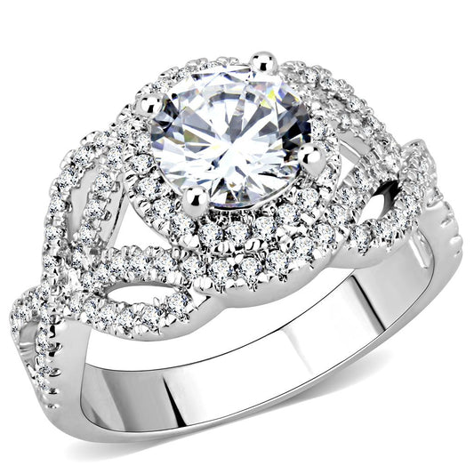 MA3W1519 - Rhodium Brass Ring with AAA Grade CZ  in Clear