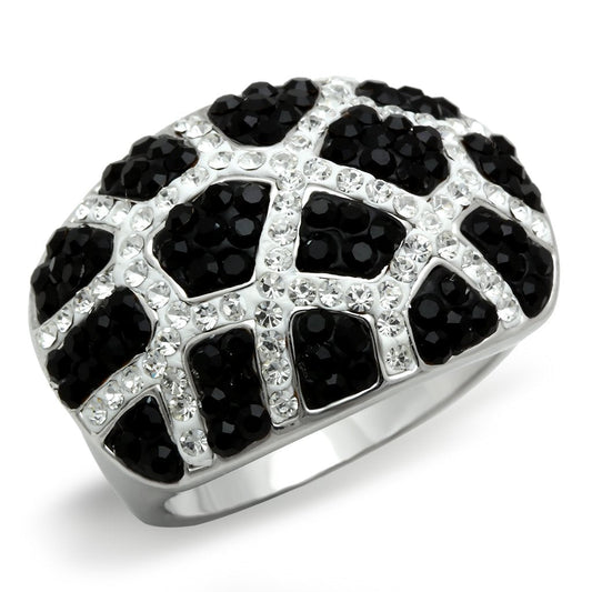 MA3W151 - Rhodium + Ruthenium Brass Ring with Top Grade Crystal  in Multi Color
