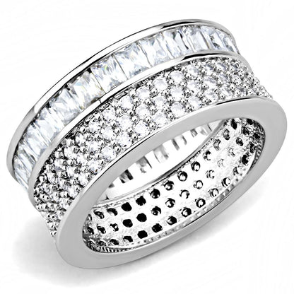 MA3W1520 - Rhodium Stainless Steel Ring with AAA Grade CZ  in Clear