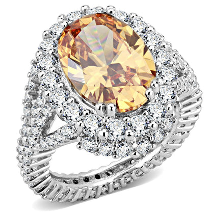 MA3W1523 - Rhodium Brass Ring with AAA Grade CZ  in Champagne