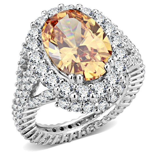 MA3W1523 - Rhodium Brass Ring with AAA Grade CZ  in Champagne