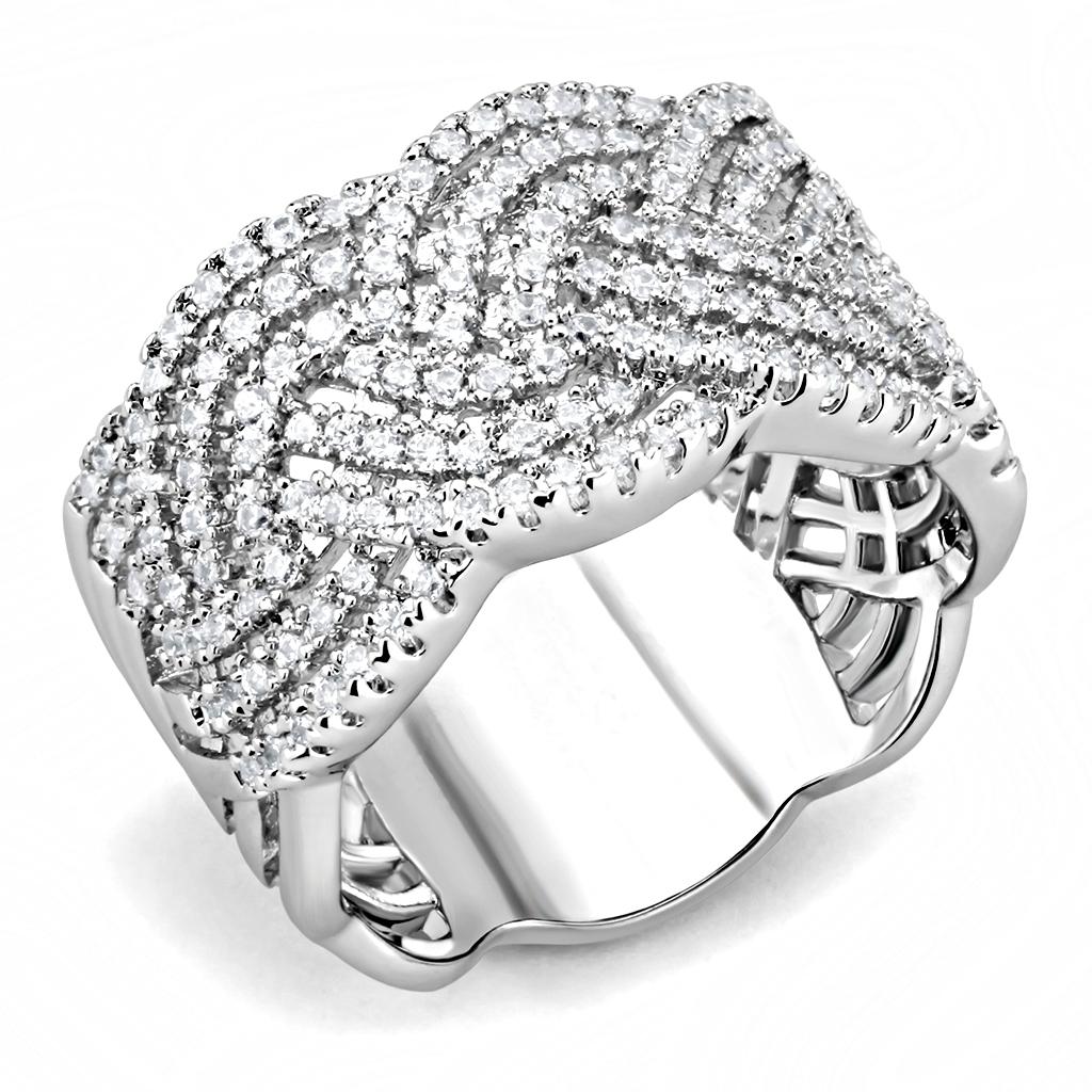 MA3W1524 - Rhodium Brass Ring with AAA Grade CZ  in Clear