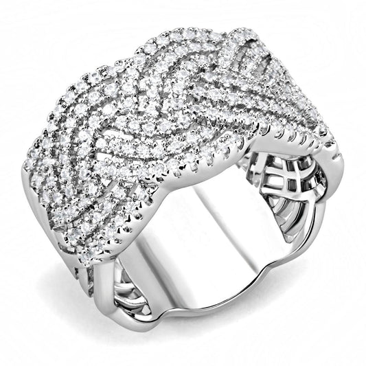 MA3W1524 - Rhodium Brass Ring with AAA Grade CZ  in Clear