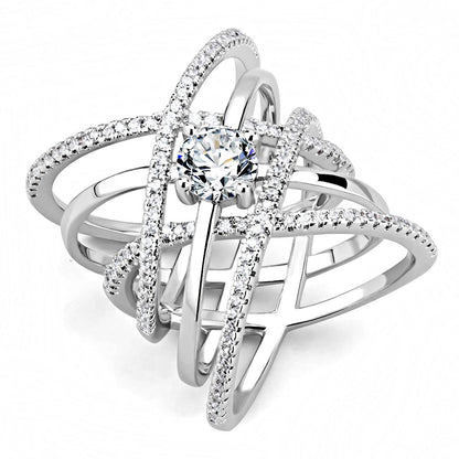 MA3W1528 - Rhodium Brass Ring with AAA Grade CZ  in Clear