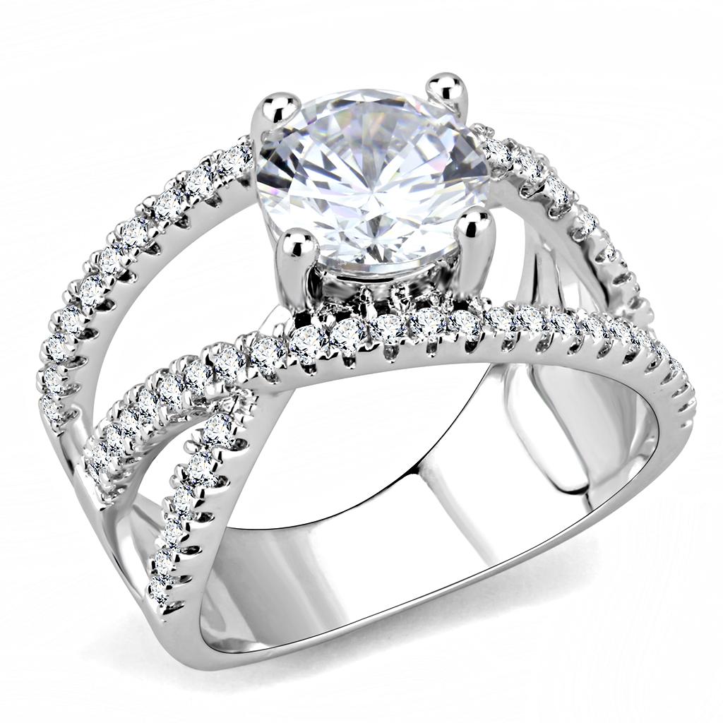 MA3W1529 - Rhodium Brass Ring with AAA Grade CZ  in Clear