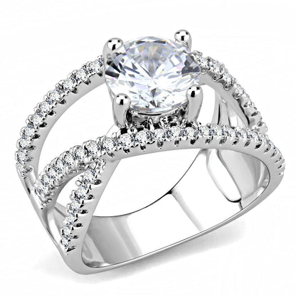 MA3W1529 - Rhodium Brass Ring with AAA Grade CZ  in Clear