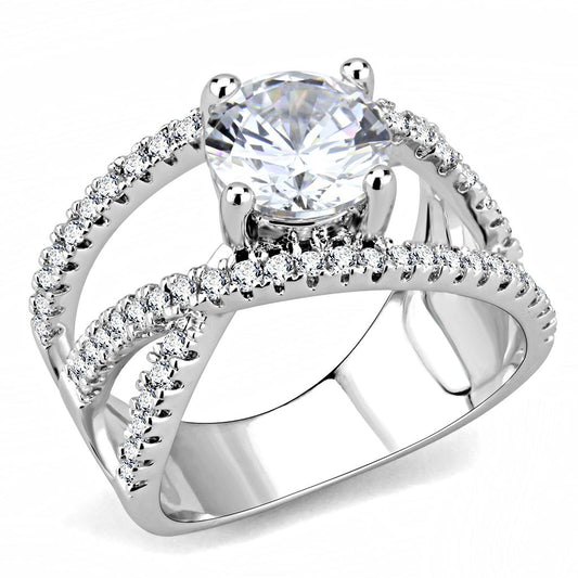 MA3W1529 - Rhodium Brass Ring with AAA Grade CZ  in Clear